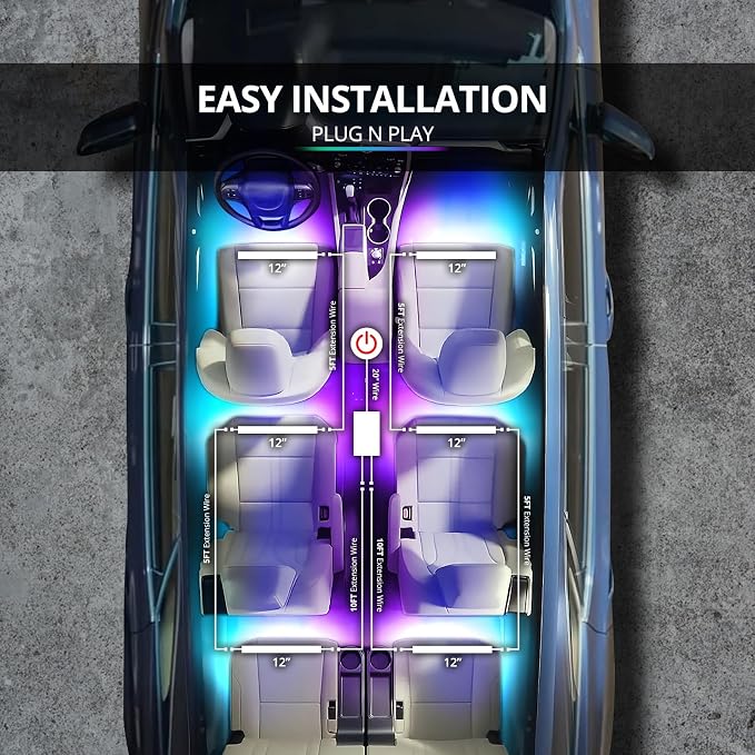 OPT7 Aura DreamColor RGBIC Interior SUV & Van Lights with App & Remote | Chasing Rainbow Effects, Extended Footwell Ambient Lighting, Full SUV Coverage, 3-Row Car Decor, Music Sync, 6PC Kit