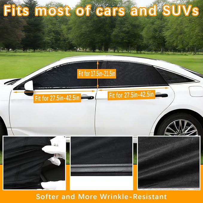 4 Pack Car Window Sunshades Privacy Protection, UV Protection, Breathable and Elastic Fabric, Suitable for Most (99%) Cars(2 Front+2 Back)