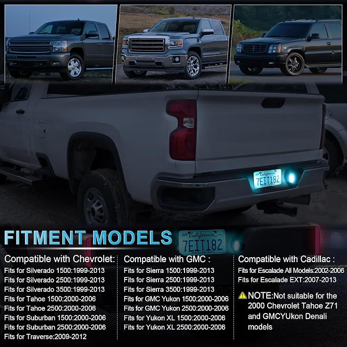 LivTee LED License Plate Light Assembly, Tag Light Fits Chevy Silverado 1500 2500 3500 1999-2013, Tahoe, Suburban, Fits GMC Sierra, Yukon XL, Cadillac Escalade, Car Accessories, Ice Blue