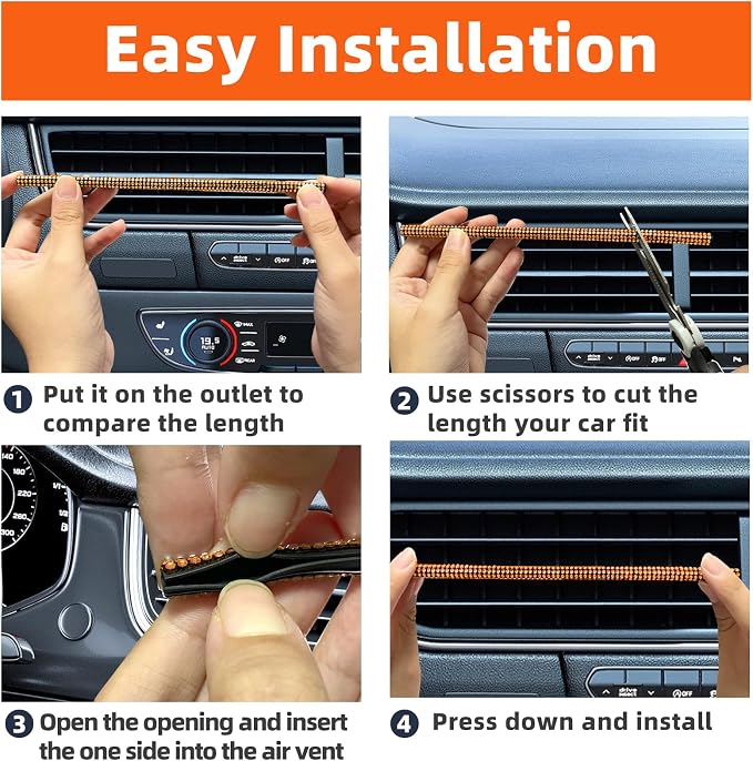 NBTEPEM Bling Car Air Conditioner Decoration Strip for Vent Outlet, 10 PCS Universal Rhinestone Car Vent Outlet Trim Decorations, Bling Interior Accessories for Women and Girls (Orange)