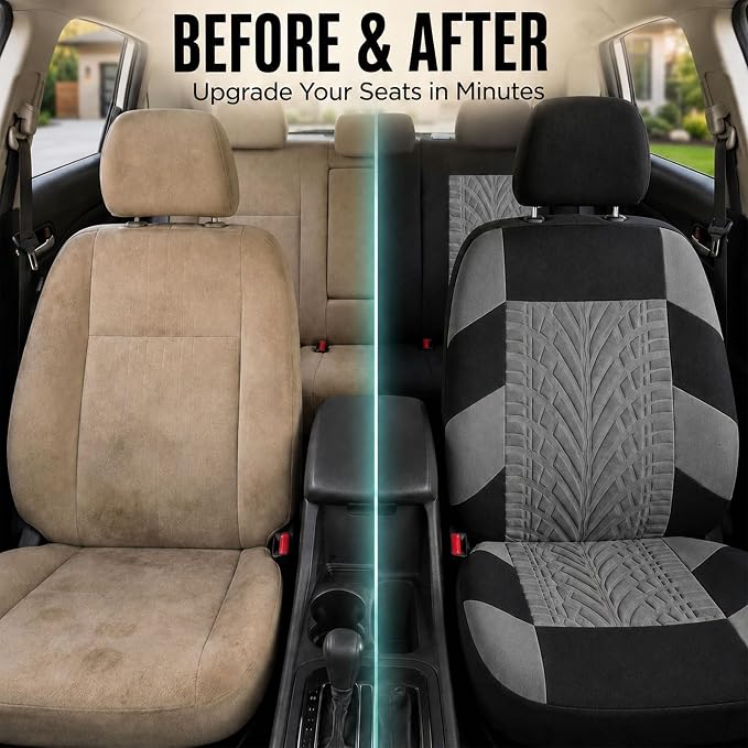 FH Group Full Set Travel Master Car Seat Covers, Airbag and Split Rear Car Seat Cover Universal Fit Interior Accessories for Cars Trucks SUV, Automotive Seat Covers, Gray