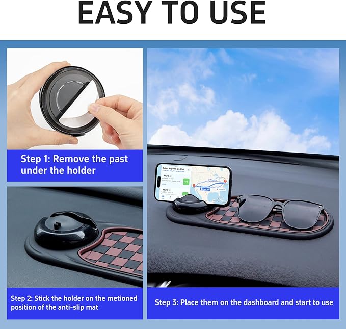 Universal Anti-Slip Car Dashboard Mat with 360° Rotating Phone Holder – Multi-Functional Organizer Pad for Phones, Sunglasses, Keys, and Daily Essentials (Gray Black)