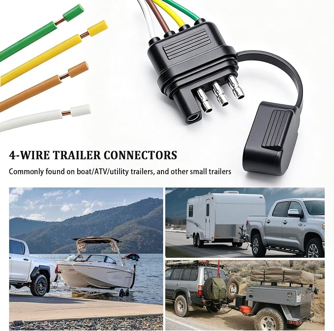4-Way Flat Trailer End Connector 25 Inch,4 Pin Trailer Wiring Harness,4 Pin Truck Connector with Dust Cover O-101