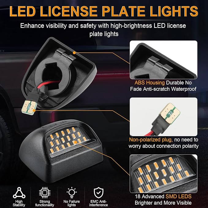 LivTee LED License Plate Light Assembly, Tag Light Fits Chevy Silverado 1500 2500 3500 1999-2013, Tahoe, Suburban, Fits GMC Sierra, Yukon XL, Cadillac Escalade, Car Accessories, Amber