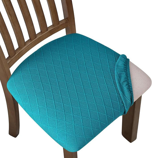 Fuloon Stretch Chair Seat Covers 4 PCS, Removable Washable Dining Chair Covers Anti-Dust Dining Room Seat Cushion Slipcovers (4, Peacock Blue)
