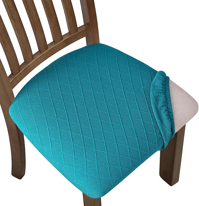 Fuloon Stretch Chair Seat Covers 6 PCS, Removable Washable Dining Chair Covers Anti-Dust Dining Room Seat Cushion Slipcovers (6, Peacock Blue)