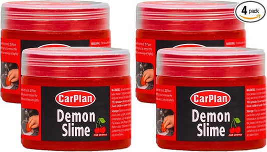CarPlan Demon Slime 5.6 Oz - Car Interior Cleaner Gel | Putty Removes Dust & Dirt - for Detailing, Cleaning Vents, Cup Holders, Keyboards, Offices | Hot Cherry Scent (Pack of 4)