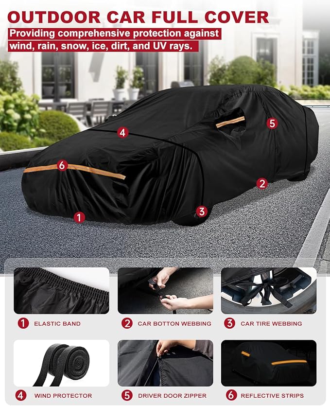 Car Cover for Mazda MX-5 Miata 1989-2025 | Heavy Duty Outdoor Full Exterior Cover | Sun, Rain, UV, Dust, and Snow Protection with Door Zipper (Black)