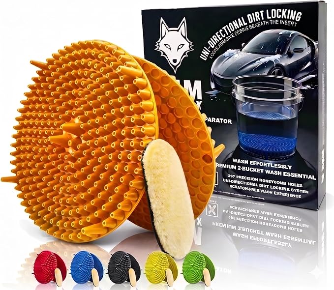 10.4" Heavy Duty Car Wash Bucket Insert (2-Pack) & Wash Mitt Kit - 10.6 oz Detailing Dirt Separator & Grit Trap, Scratch-Free Auto Wash, Fits 3.5 to 5 Gallon Buckets (Orange Kit)
