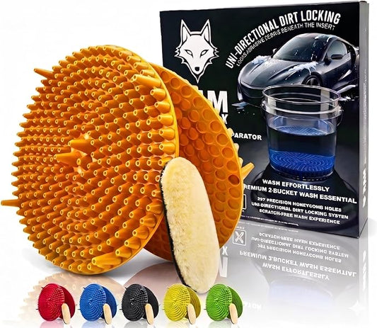 10.4" Heavy Duty Car Wash Bucket Insert (2-Pack) & Wash Mitt Kit - 10.6 oz Detailing Dirt Separator & Grit Trap, Scratch-Free Auto Wash, Fits 3.5 to 5 Gallon Buckets (Orange Kit)