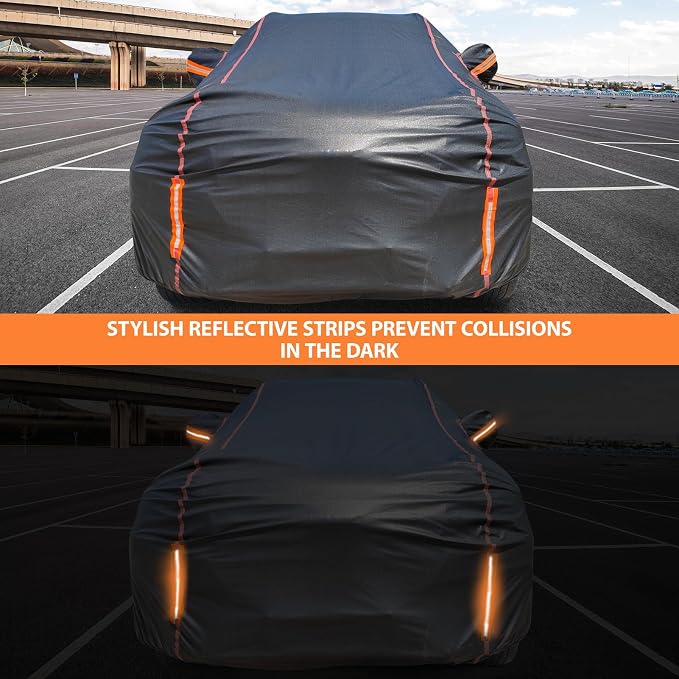 Car Cover Waterproof All Weather, 6 Layers Full Exterior Covers with Zipper Cotton, Mirror Pocket. Outdoor Car Cover UV Snow Rain Wind Dust All Weather Outdoor Protection for SUV (185-190 inch)