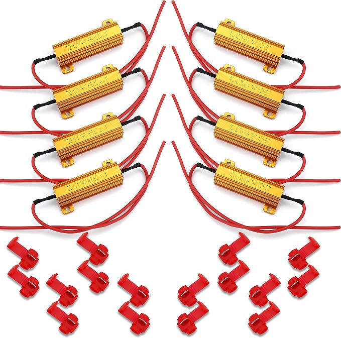 10Pcs 50W 3/6/8/9/12 Ohm 12V Led Load Resistors, Resistors for LED Lights, Led Load Equalizer, for Turn Signal Lights & Tail Lights, Fix Hyper Flash Blink Error, with 20pcs Quick Wire Clip
