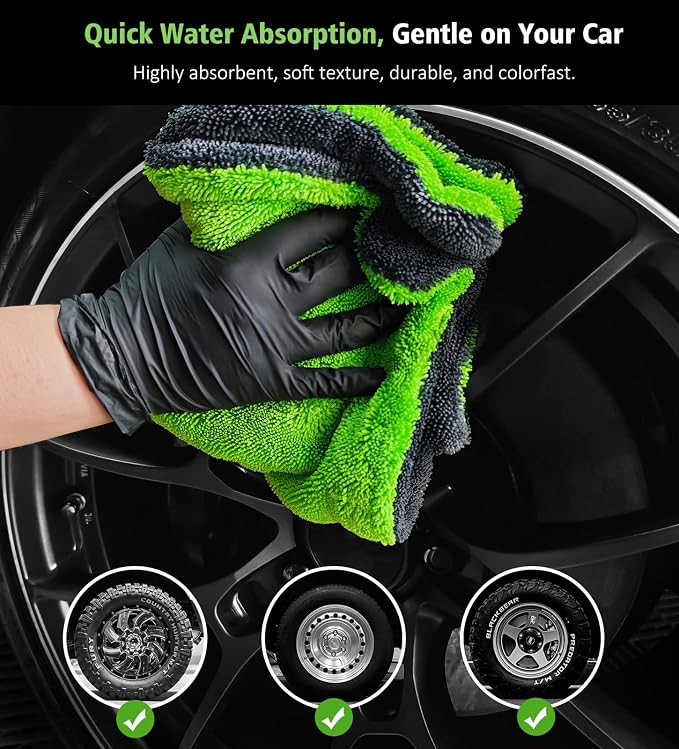 YeewayVeh Complete Drying Towel Set, 3-Pack Microfiber Towels (28"x36" & 16"x16" Drying & Waffle Weave), 1400 GSM Ultra Absorbent, Streak-Free Car Detailing Towels for Bulk Water, Final Polish & Glass