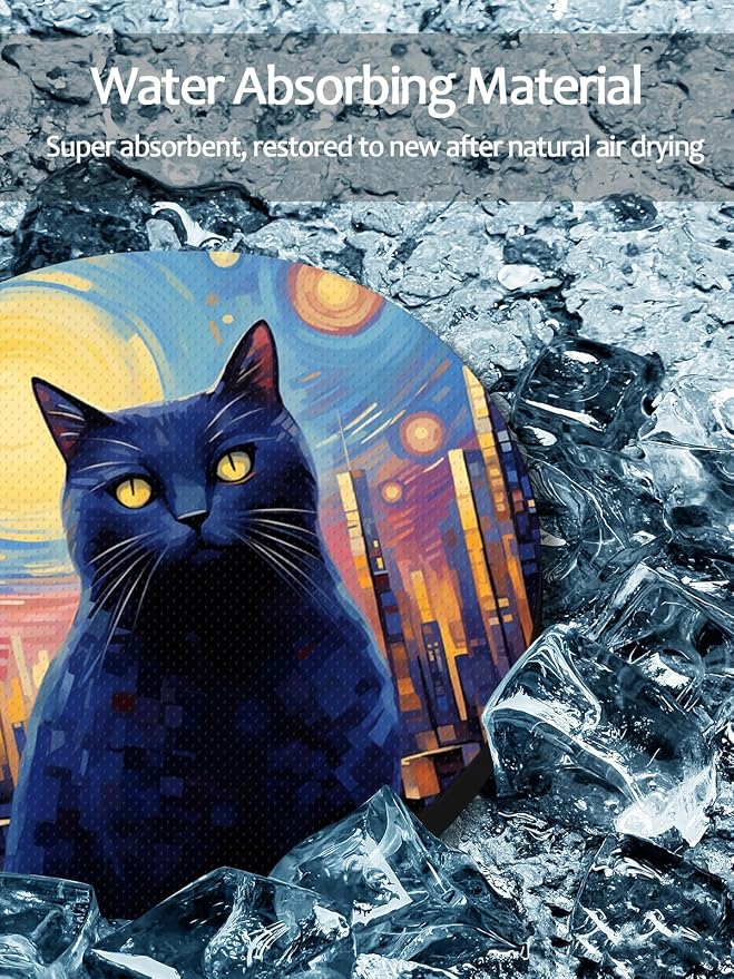 WOCOCN Cute Cup Holder Coasters for Your Car with Fingertip Grip, Auto Accessories for Women & Men,Pack of 2(Starry Sky Cat)