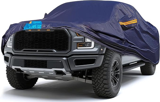 Car Cover Waterproof All Weather, 6 Layers Outdoor Full Exterior Cover Rain Sun UV Snowproof Protection with Zipper Cotton, Mirror Pocket for Ford F-150 Raptor