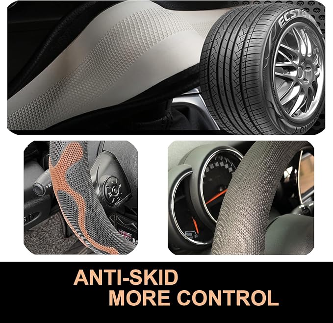 PINCTROT XL Size 17.5-18 Inch Comfy Grip Steering Wheel Cover for Semi Truck, Fits RV, Big Rig Trucker, 18 Wheeler and Classic Cars, Anti-Slip Design 17.5-18 Inch(Silicone Brown)