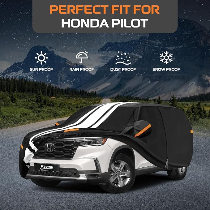 Kayme Heavy Duty Car Cover Custom Fit for Honda Pilot (2002-2026) Waterproof All Weather for Automobiles, Gift with Tape/Towel, Outdoor Full Exterior Cover Rain Snow Sun UV Protection.