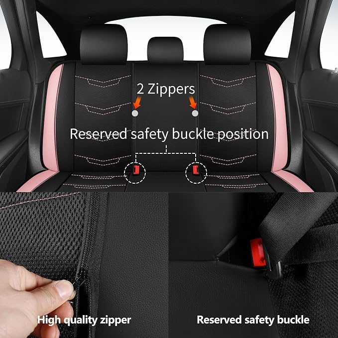 HChengkikz Car Seat Cover, Breathable and Sporty (Black + Pink) | Leather, Universal Fit for Most SUVs, Cars, Sedans, Trucks, Airbag Compatible, Easy to Install
