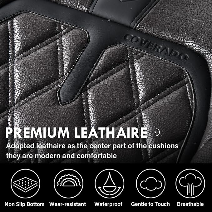 Coverado Car Seat Covers Front Seats, 2 Pack Waterproof Leather Seat Covers for Cars, Luxury Car Seat Protector, Anti-Slip Design Seat Cushions, Black Seat Covers Universal Fit for Most Cars