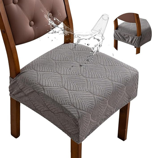 Removable Washable Dining Chair Seat Covers Set of 4,Stretch Jacquard Chair Seat Cushion Protector Slipcovers, Rear Covers