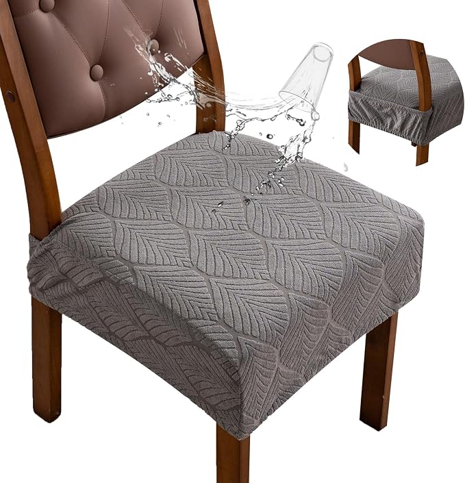 Removable Washable Dining Chair Seat Covers Set of 6,Stretch Jacquard Chair Seat Cushion Protector Slipcovers, Rear Covers