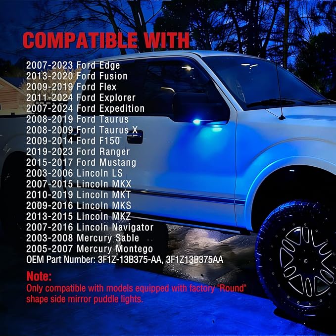 Nilight 2PCS LED Side Mirror Puddle Lights Compatible with Ford F-150 Explorer Edge Fusion Expedition Taurus X Ranger Flex Mustang Lincoln Navigator MKX Mercury Sable (2003-2024),Blue Color