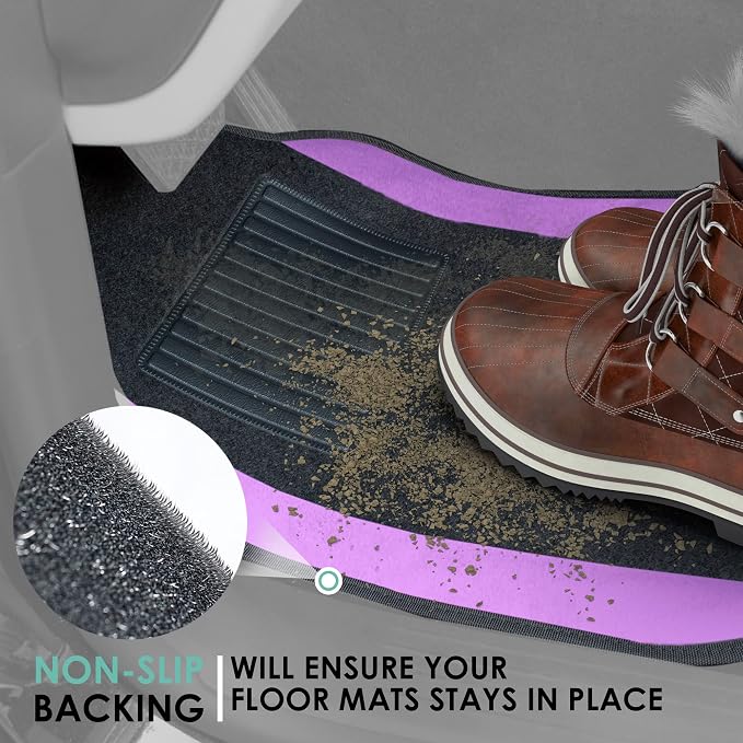FH Group Automotive Floor Mats – Universal Fit Premium Carpet Car Mats with Driver Heel Pad, Full Set for Cars, SUVs & Trucks - Purple