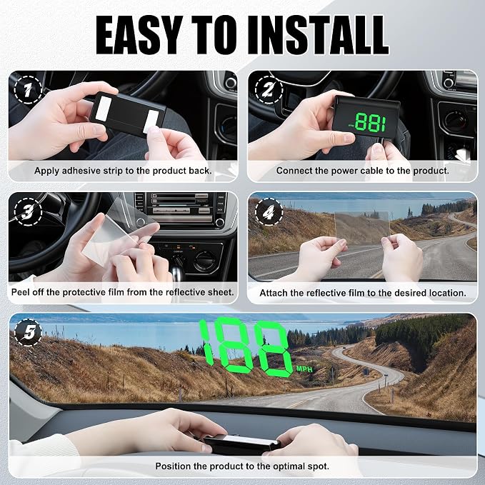 SINGARO Heads up Display for Cars, USB Plug Digital GPS HUD Speedometer with HD Large Font, Universal Mile HUD Head up Speed Displays, Car Interior Accessories for Women and Man(Green)