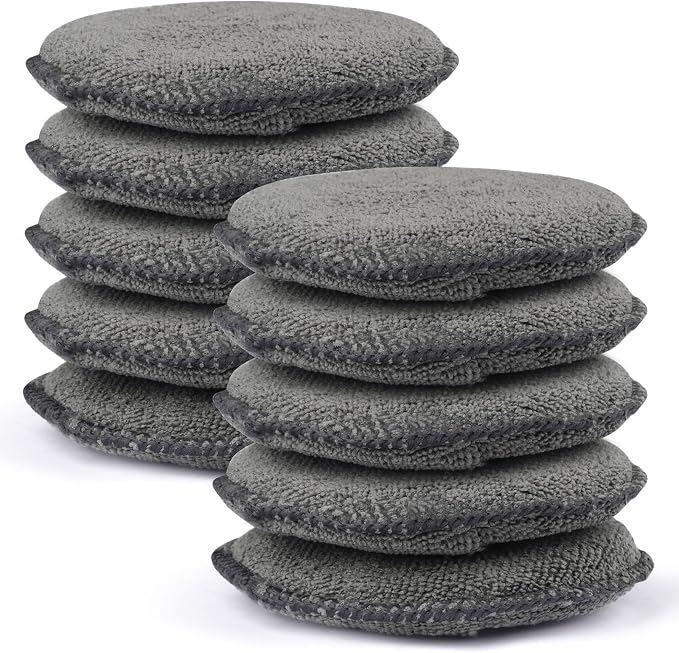 10 Pack Wax Applicator Pads Microfiber with Finger Pocket for Car Wax | 10-pack microfiber foam pads with finger pocket, Scratch-free waxing for cars & household, Machine washable & reusable