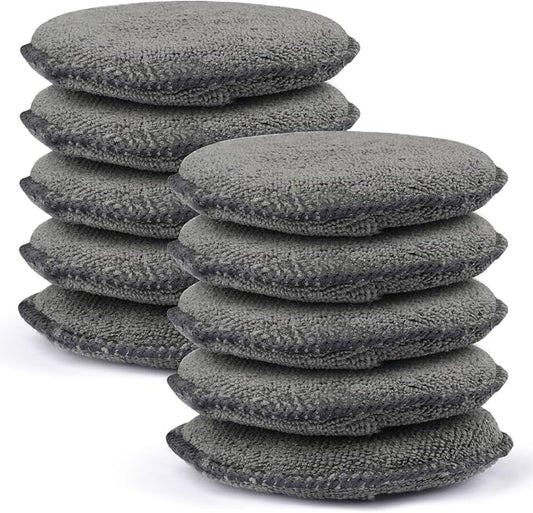 10 Pack Wax Applicator Pads Microfiber with Finger Pocket for Car Wax | 10-pack microfiber foam pads with finger pocket, Scratch-free waxing for cars & household, Machine washable & reusable
