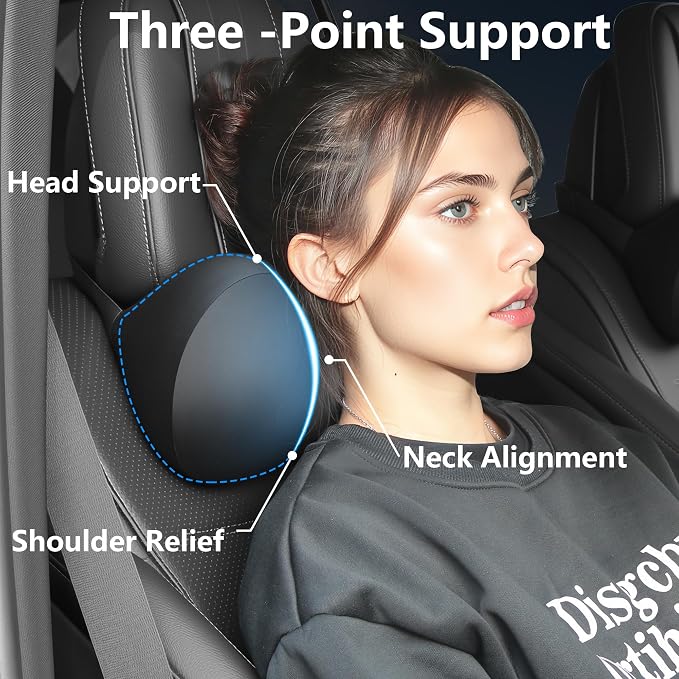 Car Headrest Pillow for Neck Support Memory Foam Car Neck Pillow Universal Fit Head Rest Travel Pillow Car Pillow for Pain Relief While Driving Black 1pc