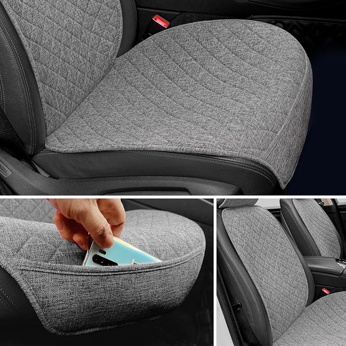 BOPUOVRE Linen Car Seat Covers Front Seat Covers Breathable Cloth Fabric Car Seat Protector - Universal Fit for Cars, Vans, SUVs, Trucks - 2 Units - Gray