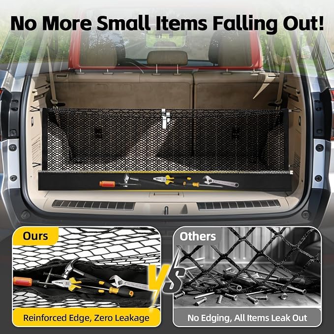 Zoned Storage Cargo Net for Tahoe/Suburban/GMC Yukon/Cadillac Escalade | 2015-2026, 3-Layer Trunk Net for SUV with Zipper Bag, Heavy Duty Trunk Organizer Nets, Zoned Storage for Campings& Daily Use