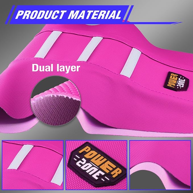 Dirt Bike Seat Cover - White Stripe Universial Seat Cover for Dirt Bike - Motorcycle Motorcross Enduro Seat Covers (Pink)