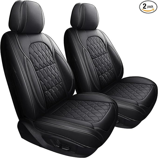 Aierxuan Front Car Seat Covers Full Coverage Waterproof Leather, Black | Universal Fit Toyota Sienna Rav4 4Runner Camry Corolla Yaris Prius Honda Pilot Ridgeline Insight Odyssey Crosstour