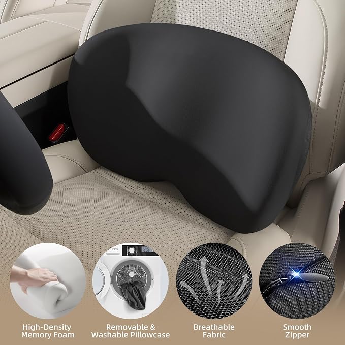 BEBAS Lumbar Support Pillow for Car, Memory Foam Lower Back Support for Driving, Ergonomic Lumbar Cushion for Back Pain Relief, Fixed Ring Lumbar Pillow for Car Seat, Office Chair- Black