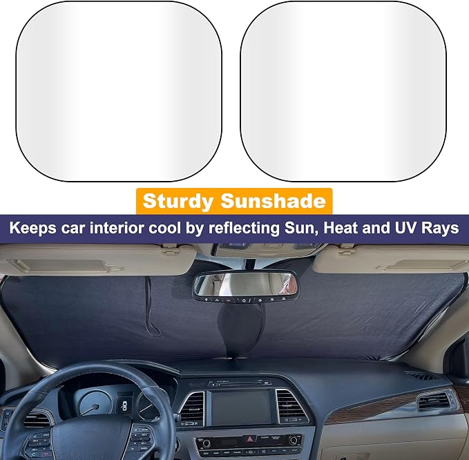 EcoNour 2-Piece Foldable Car Front Window Sun Shade, 240T Polyester, UV Protection & Heat Blocker, Windshield Shade, Durable Design, Upgraded Universal Fit – (29" L x 23.5" W)