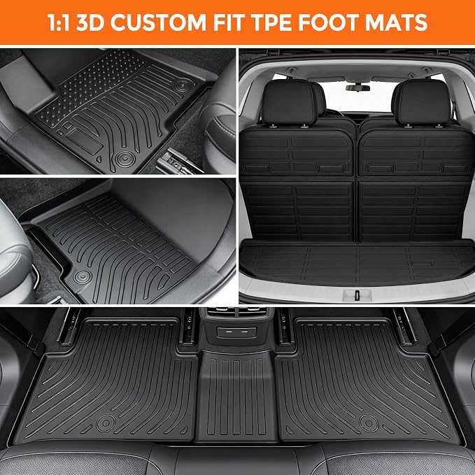 Floor Mats for Kia Sorento Hybrid 6 & 7 Passenger 2021-2026 | (Only for HEV & PHEV, Not for Fuel), Heavy Duty TPE All Weather Protection Non-Slip (Floor Mats & Cargo Liner &Seatback Mat)