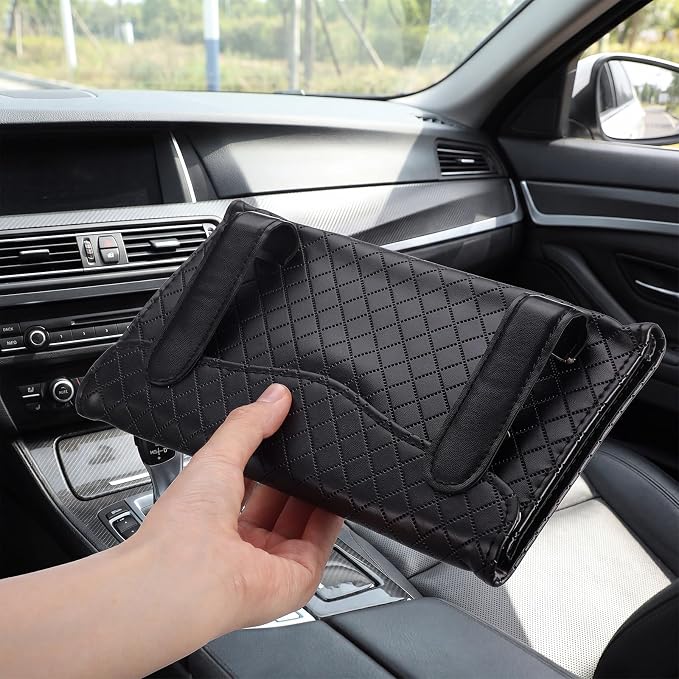 Novabright 3 Pack Car Tissue Holder Sun Visor Napkin Holder PU Leather Tissues Box Cover Backseat Rectangle Organizer for Car Sun Visor Black Organization Accessories