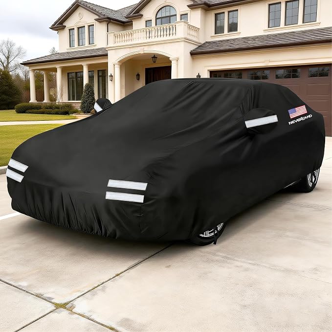 Sedan Car Cover, Full Car Cover Waterproof All Weather Dustproof, Snowproof, UV Protection Outdoor Car Covers for Automobiles Universal Fit for Sedan Car Cover Size 196''L x 72''W x 59''H