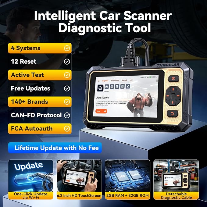THINKCAR Scanner THINKSCAN 662 OBD2 Scanner Diagnostic Tool, Engine/ABS/SRS/Transmission Bidirectional Scan Tool, Scanner for Car with Active Test,12+ Reset Car Scanner,CAN-FD&FCA,Free Lifetime Update