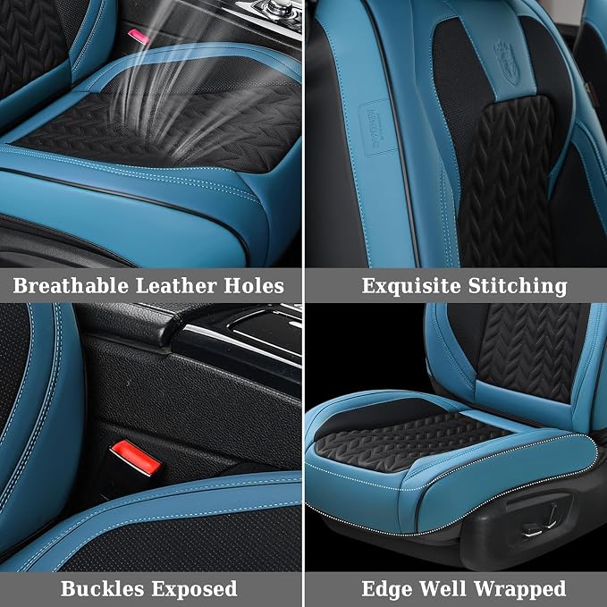 Coverado Car Seat Cover Winter, Front Seat Cover, Seat Covers for Cars, 2PCS Car Seat Protector, Breathable Faux Leather Car Seat Cushion, Car Seat Protector, Blue Car Seat Covers Fit Most Vehicles