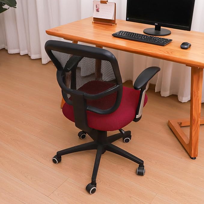 FORCHEER Waterproof Office Chair Seat Cover 20x20 Burgundy Stretchable Diamond Pattern Desk Chair Seat Cover with Buckles Bottom Only Washable Removable