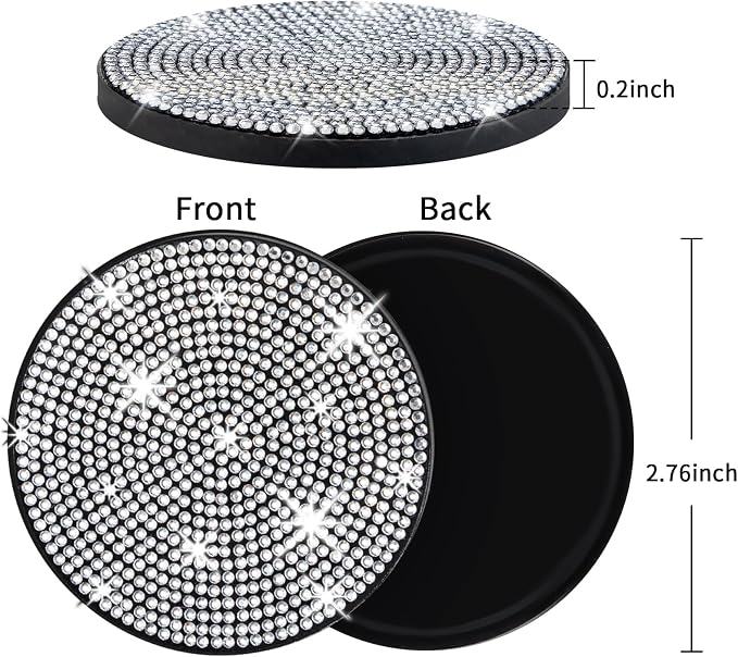 COCASES 4 Pack Bling Car Coasters, Car Cup Holder Coaster, Rhinestone Coaster for Cup Holders, Silicone Car Coasters for Women Car Interior Accessories (2.75'' White Crystal Circle)