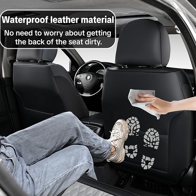 Universal Car Seat Cover for Cars, Black and Gray, with Lumbar Support, | Car Seat Cover Full Set,Premium Artificial Leather, Waterproof and Easy to Clean, Airbag Compatible