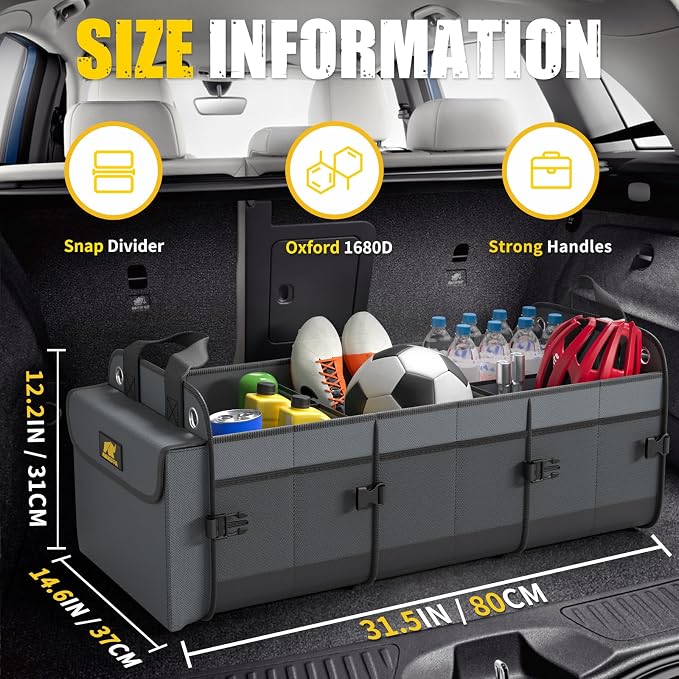 MIKKUPPA Car Trunk Organizer for SUV, 100L, Premium Material, Gray | Collapsible Heavy Duty Large Car Organizer, Sturdy Trunk Storage for Car with Adjustable Straps and Non Slip Bottom