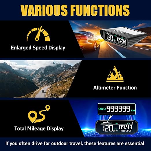 X100 GPS Digital Speedometer MPH for Cars LCD Screen Odometer Withe Overspeed Alarm and Time Altitude Temperature Total Mileage Display, Vibration Wake-Up, Auto-Brightness Adjustment