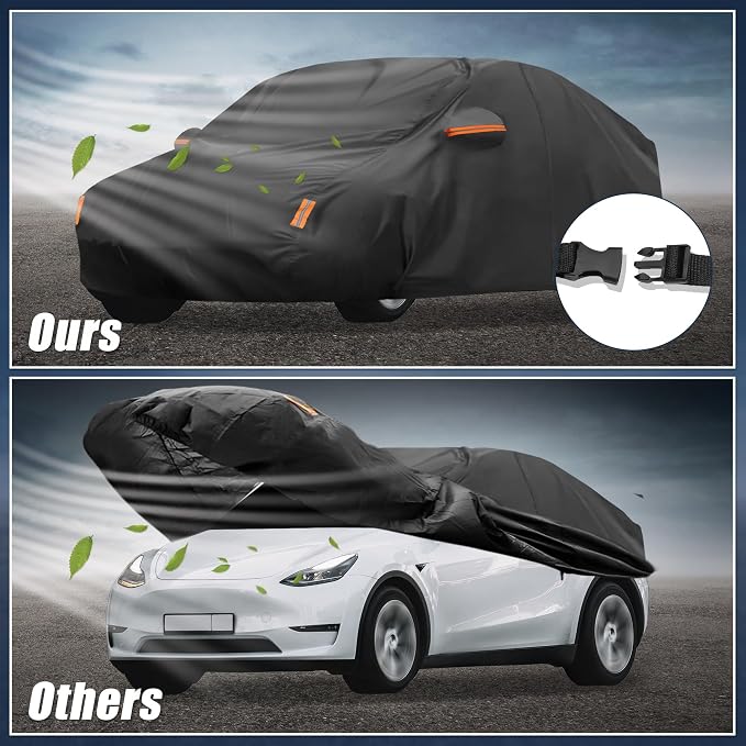 X AUTOHAUX Car Cover for Tesla Model Y 2020-2025 210D-PU Outdoor Full Car Cover All Weather with Door Zipper for Waterproof Windproof Sun Rain Snow Protection
