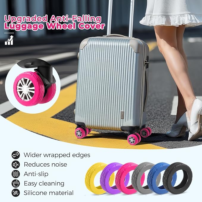 8Pcs Upgrade Luggage Wheel Covers, Travel Accessories (Hot Pink) | Wear-resistant & anti-noise silicone covers. Fits 2-2.4" wheels. Protects suitcase wheels. Travel essential for suitcases