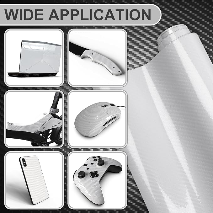 Lypumso 6D Carbon Fiber Vinyl Wrap Roll, Glossy Car Wrap Film Featuring Bubble Free Air Release Technology, Car Moto DIY Interior Exterior Decoration (Carbon Fiber White, 1ft x 10ft)